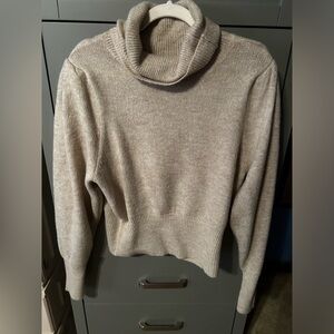 Oatmeal Sparkle Turtleneck Puff Shoulder Sweater